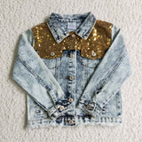 sequins Boutique fashion girl blue denim jacket