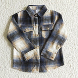 brown and blue black plaid boys T-shirts
