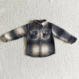 brown and blue black plaid boys T-shirts