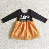 black and yellow Happy new year girl long-sleeved dress