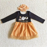 black and yellow Happy new year girl long-sleeved dress