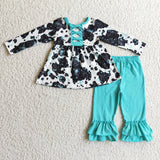 black cow girl long-sleeved outfits