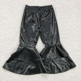 black ruffle Leather pants