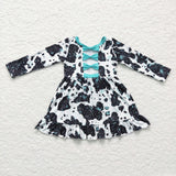black cow girl long-sleeved dress