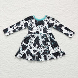 black cow girl long-sleeved dress