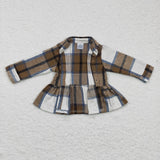 brown and white plaid girls coat