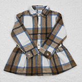 brown and white plaid girls coat