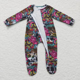 western hat pink zip romper