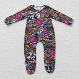 western hat pink zip romper