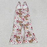cow flower pink girls jumpsuit