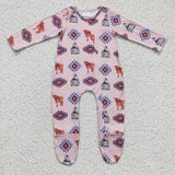 western pink cow zip romper