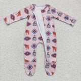 western pink cow zip romper