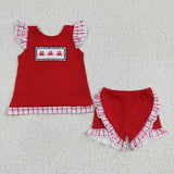5.5 GSSO0142 Embroidered crab red plaid girls outfits