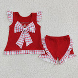 5.5 GSSO0142 Embroidered crab red plaid girls outfits