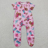 short sleeve western hoots  zip romper