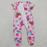 short sleeve western hoots  zip romper