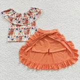 new style cow orange dress outfits girls clothing