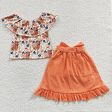 new style cow orange dress outfits girls clothing