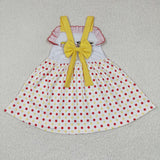summer embroidered red dot cow girls dresses