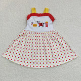 summer embroidered red dot cow girls dresses