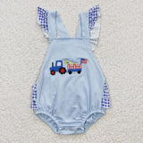 5.14 US warehouse embroidered 4th of July car blue girls bubble