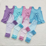 GSPO0505 new style sleeveless blue girls outfits