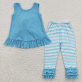 GSPO0505 new style sleeveless blue girls outfits