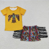 5.5 summer new style western yellow tassel girls outfits