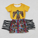5.5 summer new style western yellow tassel girls outfits