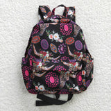 High quality western skull cow turquoise black print backpack