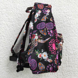 High quality western skull cow turquoise black print backpack