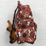High quality western skull cow brown print backpack