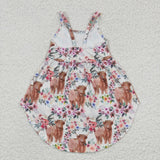 summer new style cow floral girls dress