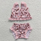 summer western horse and shoot pink swimsuit