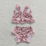 summer western horse and shoot pink swimsuit