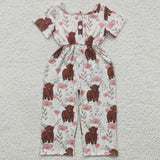 western cow and flower girls jumpsuit