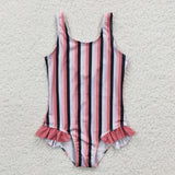 black and pink stripe swimsuit