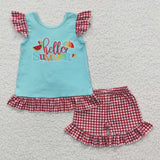hello summer green and red  girls outfits
