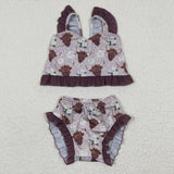 summer western COW BROWN swimsuit