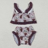 summer western COW BROWN swimsuit