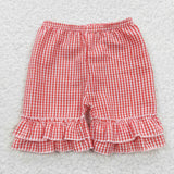 seersucker red girl shorts