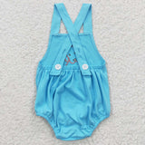 short sleeve blue embroidered dog baby romper