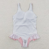 S0118  Summer girls horse and orange plaid swim suit