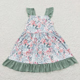 summer green floral girls dress