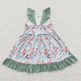 summer green floral girls dress