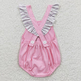 short sleeve embroidered pink dog baby romper