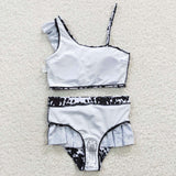summer black and white prints girls swimsuit