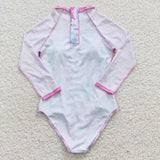 pink dinosaur long sleeve girls swimsuit