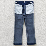new style Spliced denim straight leg pants