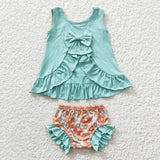floral bow Mint green bummies outfits